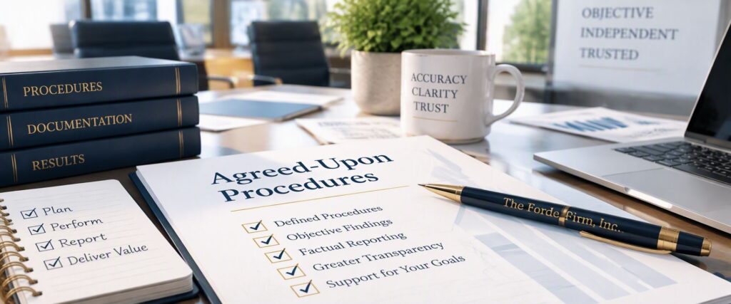 Documents and books labeled Agreed Upon Procedures